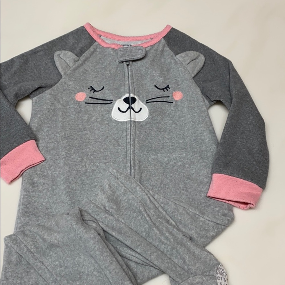 Kitten face gray velour footed pajamas